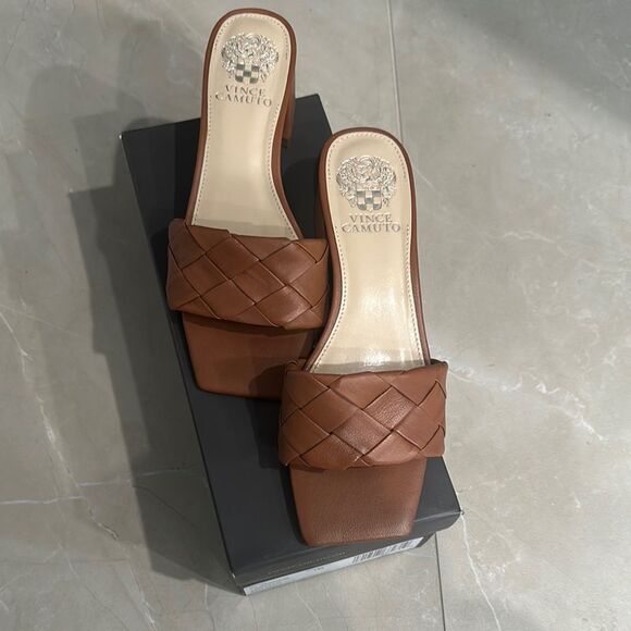 Vince Camuto Brown Mules with Woven Strap - Picture 1 of 3
